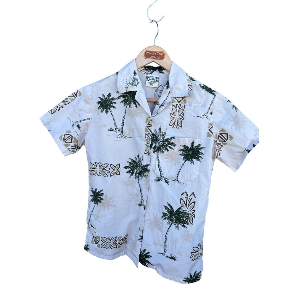 Go Barefoot Women's White Vintage Hawaiian Shirt Coco Tree Size XXS 100% Cotton